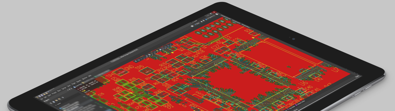 An Altium Designer PCB layout open on a tablet