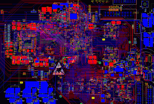 A dense mixed-signal PCB layout in Altium Designer